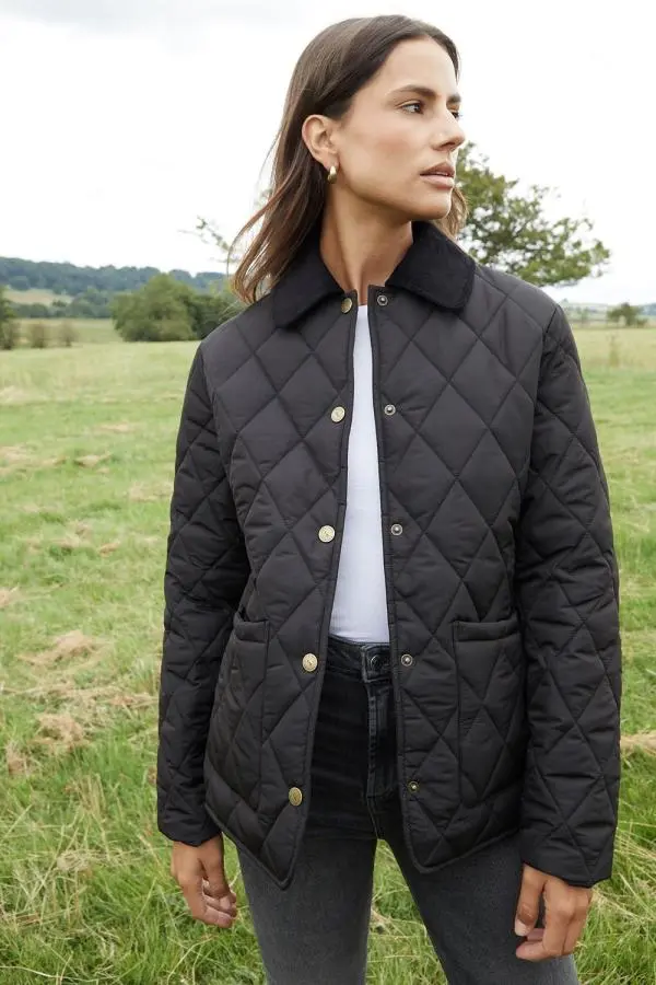 'Pine' Cord Collar Diamond Quilted Jacket