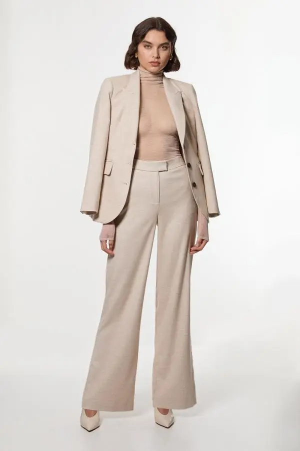 Herringbone Tailored Wide Leg Trousers