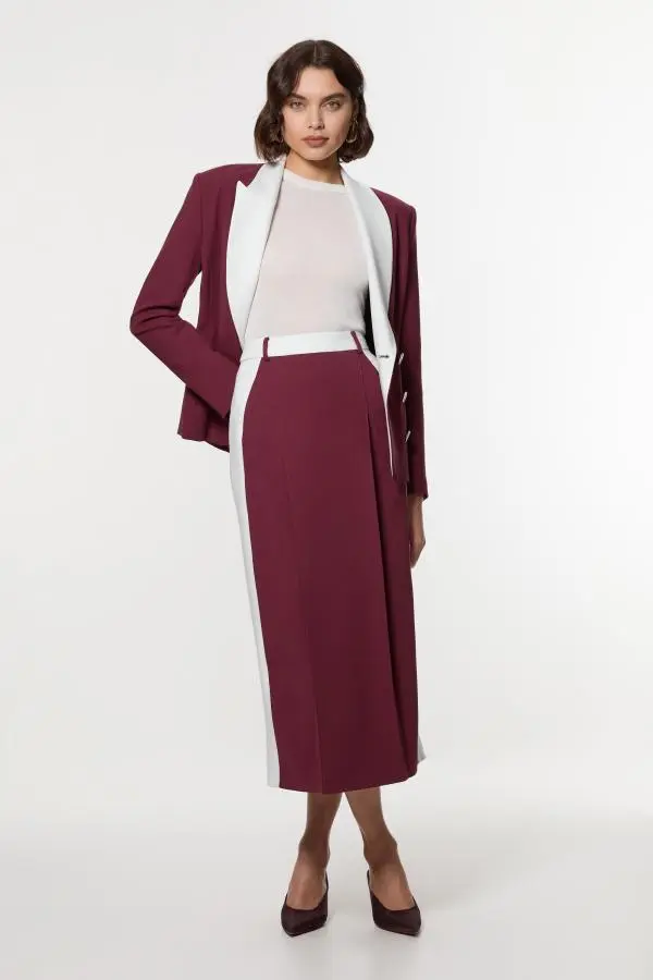 Compact Stetch Contrast Waistband Pencil Midi Skirt