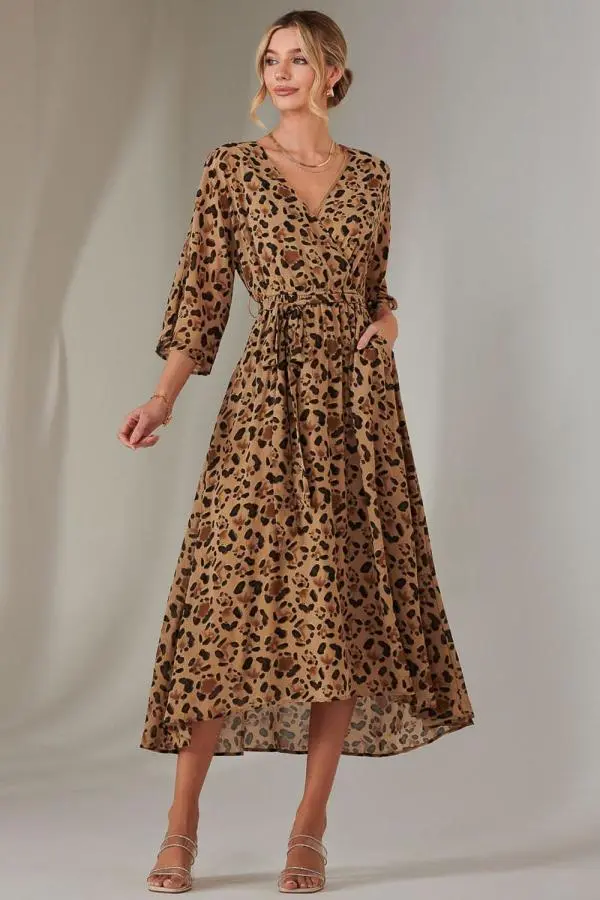 Gold Spot Printed Chiffon Maxi Dress