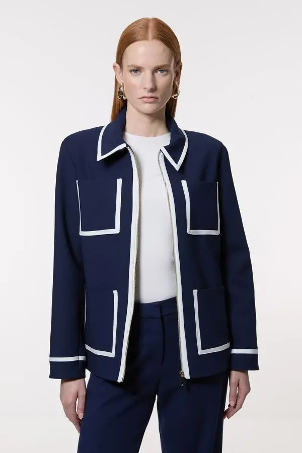 Compact Stretch Tipped Pocketed Tailored Jacket