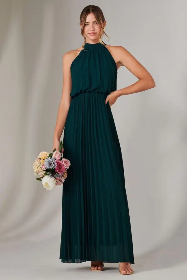 Pleated Bridesmaids Maxi Dress