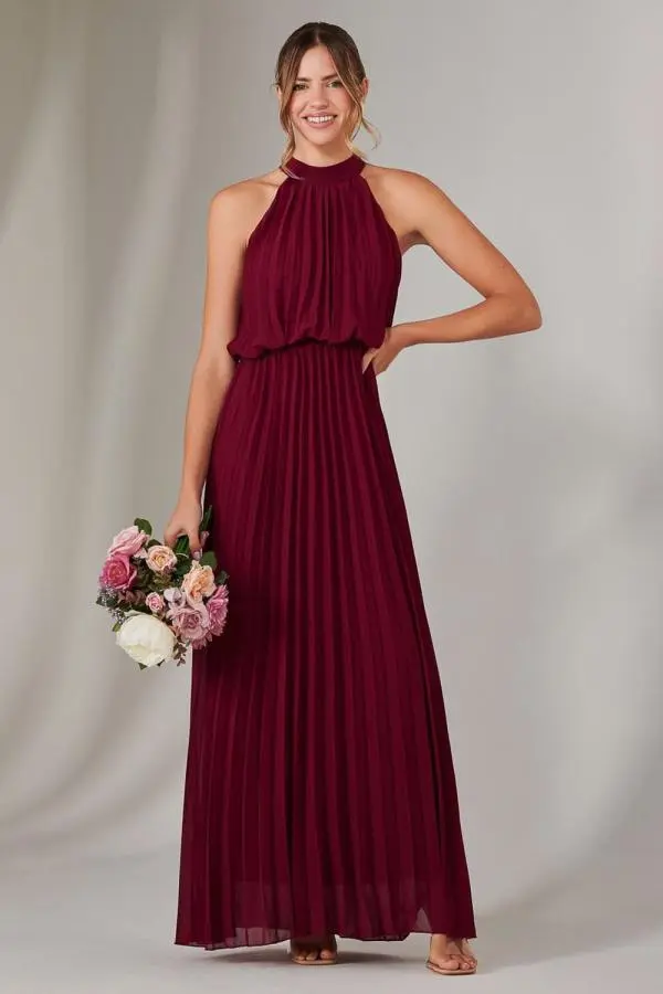 Pleated Bridesmaids Maxi Dress