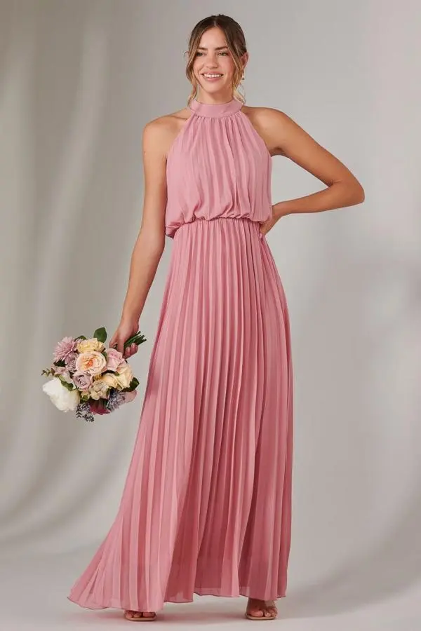 Pleated Bridesmaids Maxi Dress