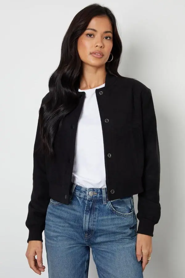 Brushed Cropped Bomber Jacket