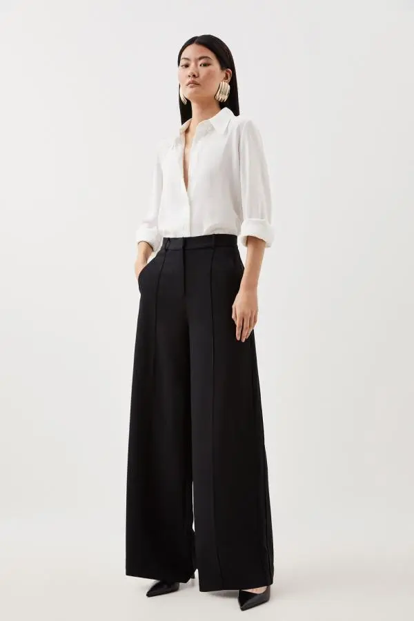 Tall Premium Woven Viscose Crepe Wide Leg Trouser