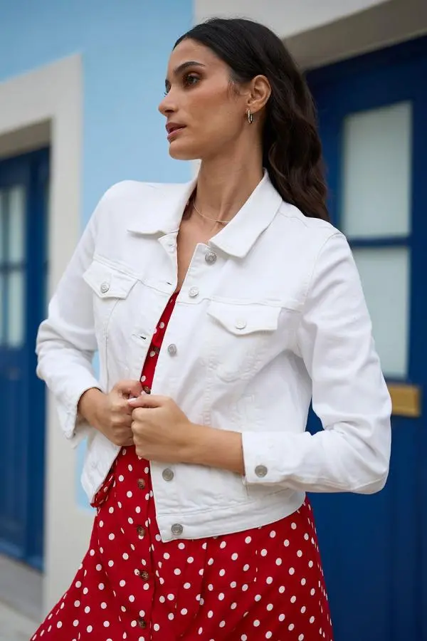 White Stretch Cotton Denim Jacket