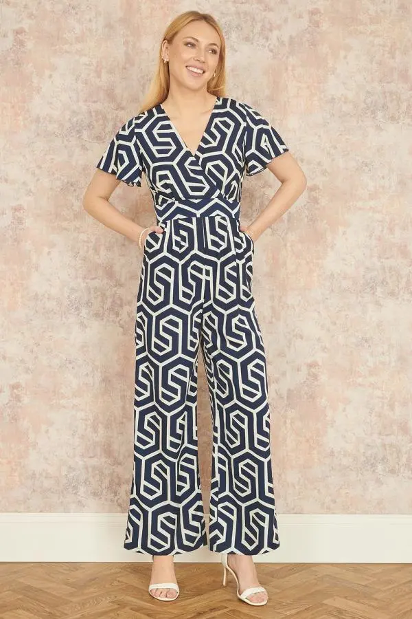 Navy Oversize Geo Print Jumpsuit