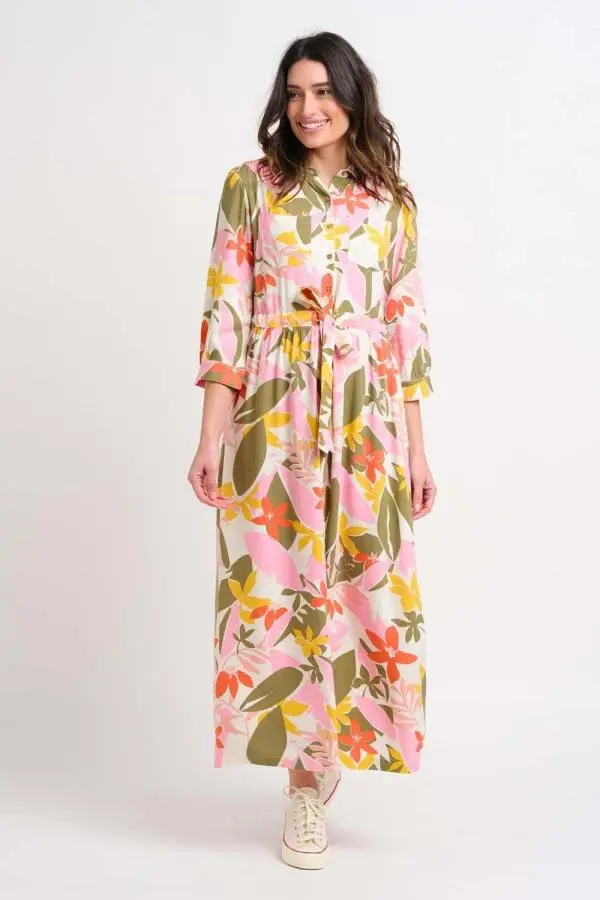 Tropical Palm Shirt Dress