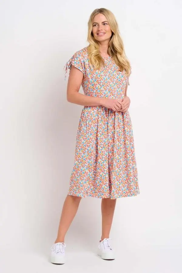 Whimsical Floral Tie Shoulder Dress