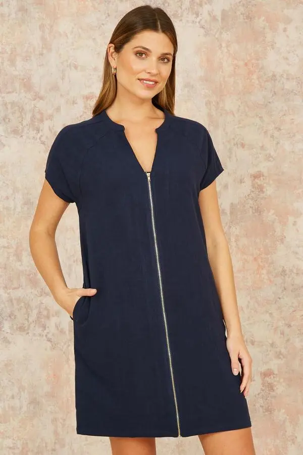 Navy Viscose Zip Tunic Dress