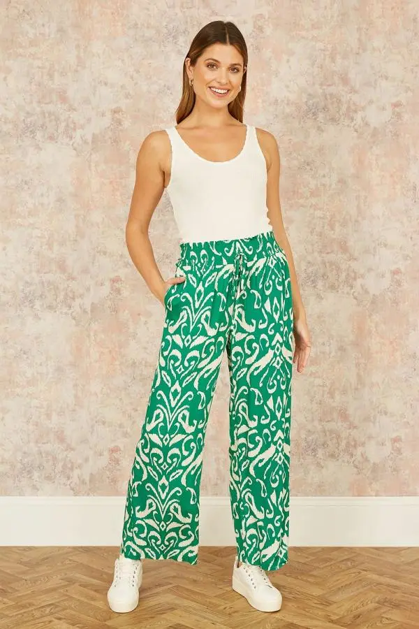 Green Ikat Print Relaxed Fit Trousers