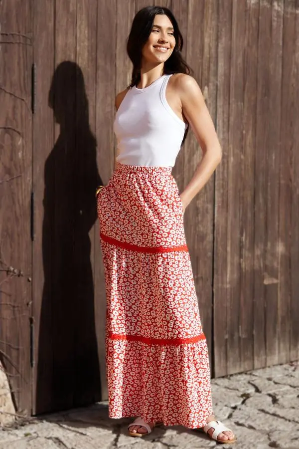 Tiered Jersey Maxi Skirt