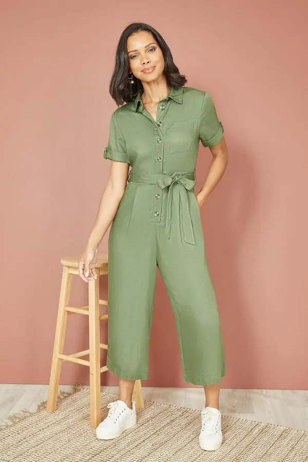 Green Twill Viscose Utility Jumpsuit