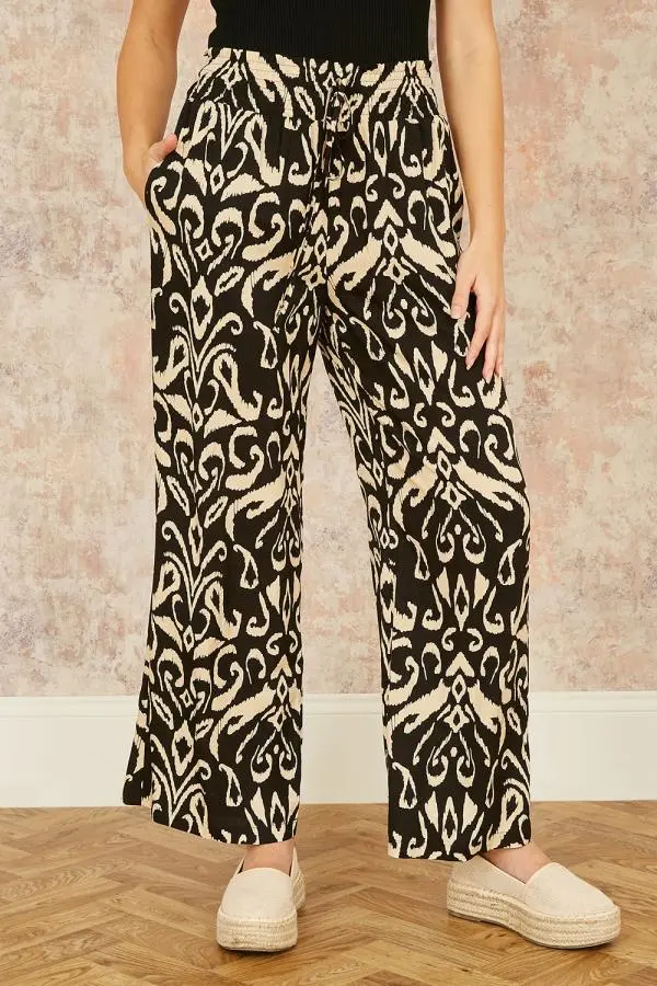 Black Ikat Print Relaxed Fit Trousers