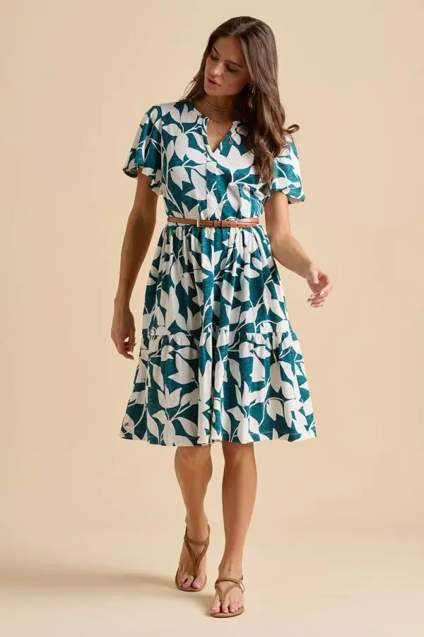 Woodland Leaves Knee Length Dress