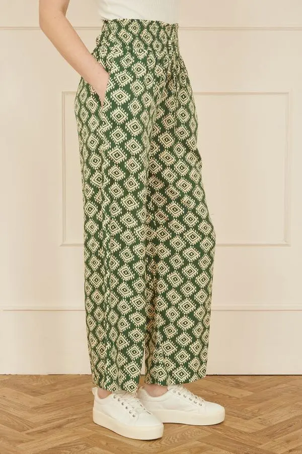 Green Geo Print Relaxed Fit Trousers