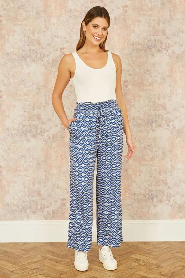 Blue Geo Print Relaxed Fit Trousers