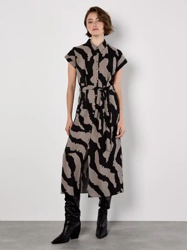 Apricot Women's Zebra Print Shirt Midi Dress in Stone | Size: 8
