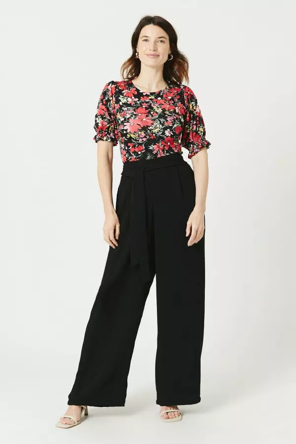 Linen Look Tie Waist Wide Leg Pants