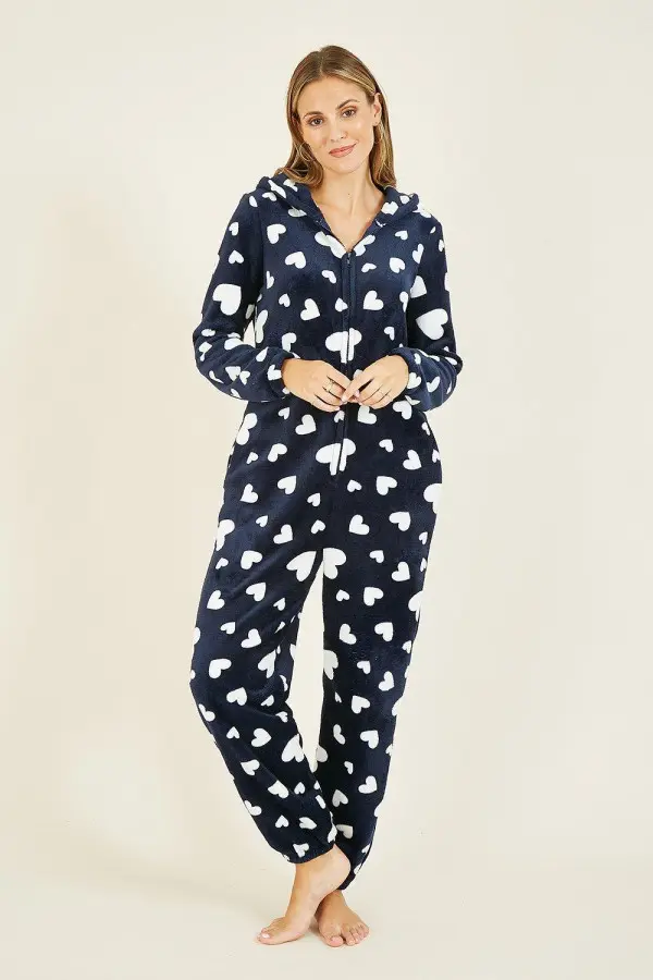 Navy Heart Super Soft Onesie With Pockets