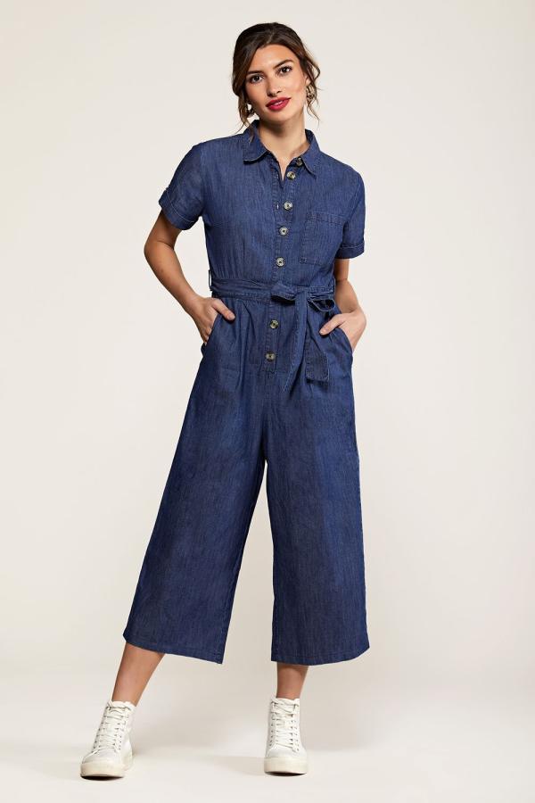 Navy Cotton Denim Jumpsuit