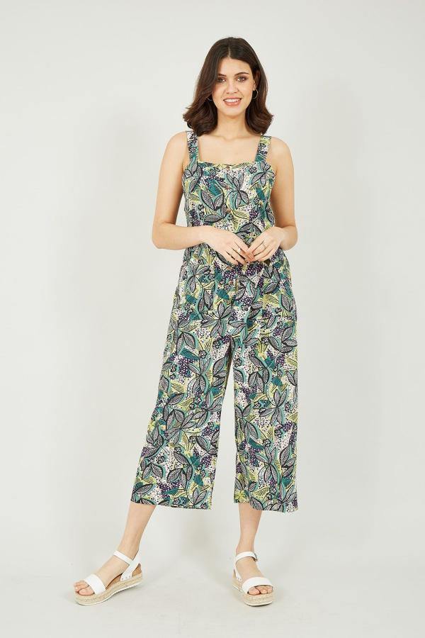 Green Leaf Print Jumpsuit