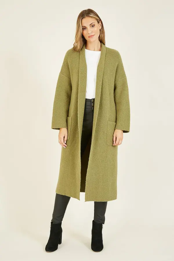 Green Knitted 'Valoy' Maxi Cardigan With Pockets