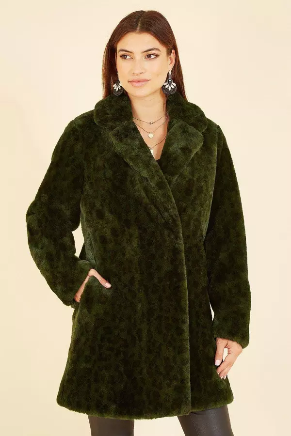 Green Luxe Leopard Print Faux Fur Coat
