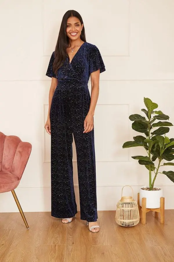 Navy Sparkle Velvet Jumpsuit