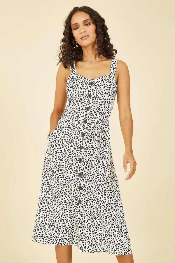 White Animal Print Button Up Sundress