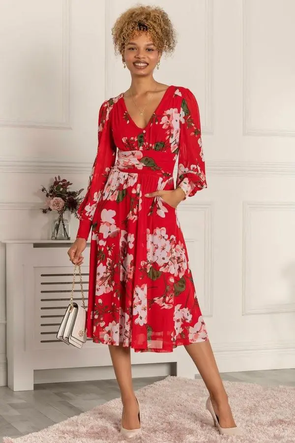 Renita Floral Print Mesh Dress