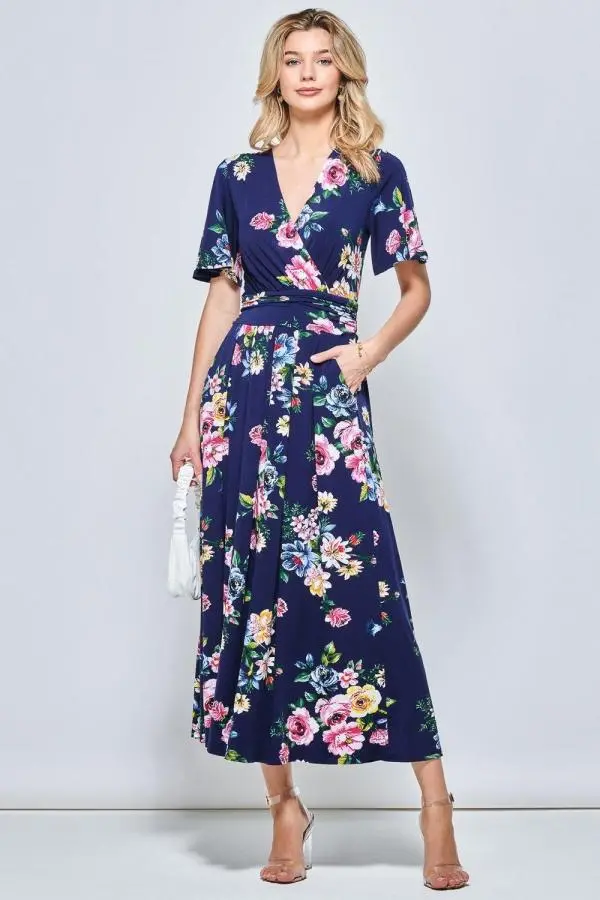 Shreya Jersey Angel Sleeve Maxi Dress