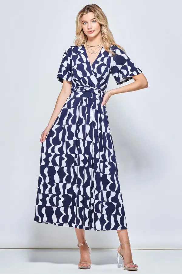 Print Angel Sleeve Jersey Maxi Dress