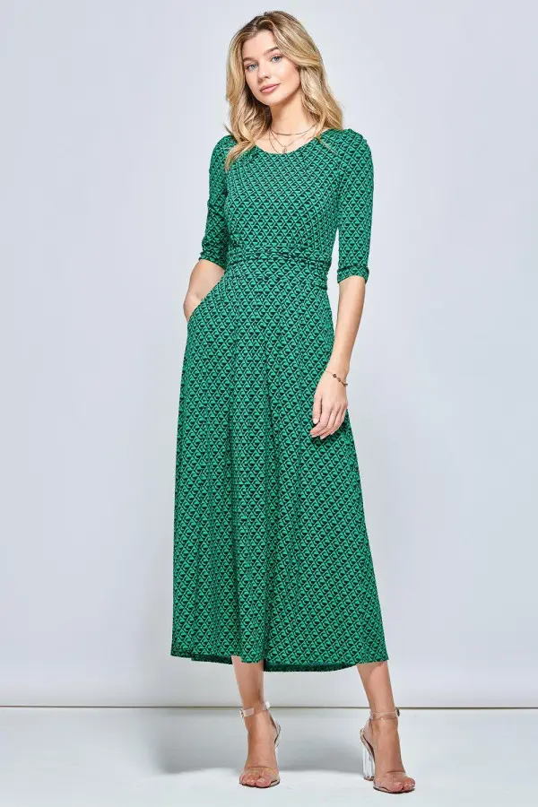 Round Neck Sleeved Jersey Maxi Dress