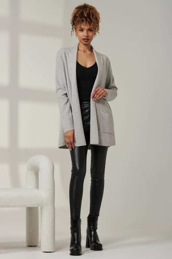 Folded Collar Fine Knit Cardigan