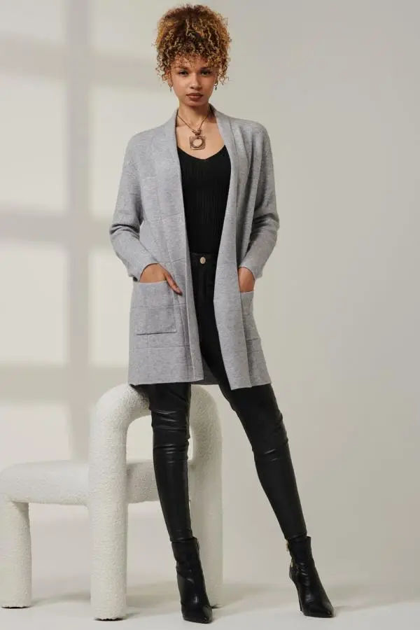 Shawl Collar Check Knit Cardigan