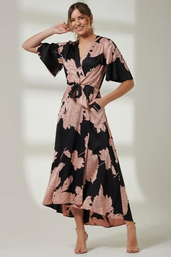 Willow Satin Wrap Tie Waist Dress