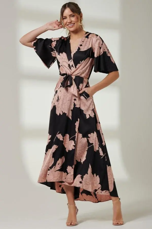 Willow Satin Wrap Tie Waist Dress