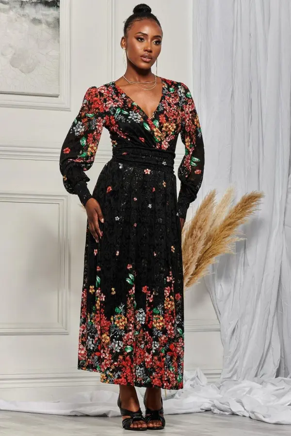 Lilah Symmetrical Print Lace Maxi Dress