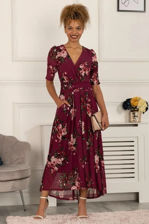 Haizley Floral Print Mesh Maxi Dress