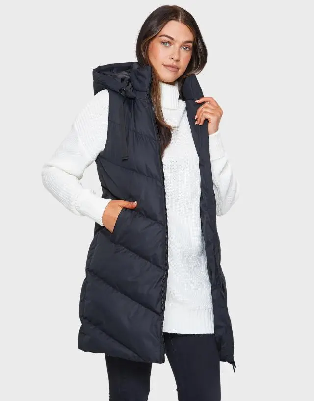 'Vamp' Long Line Padded Gilet