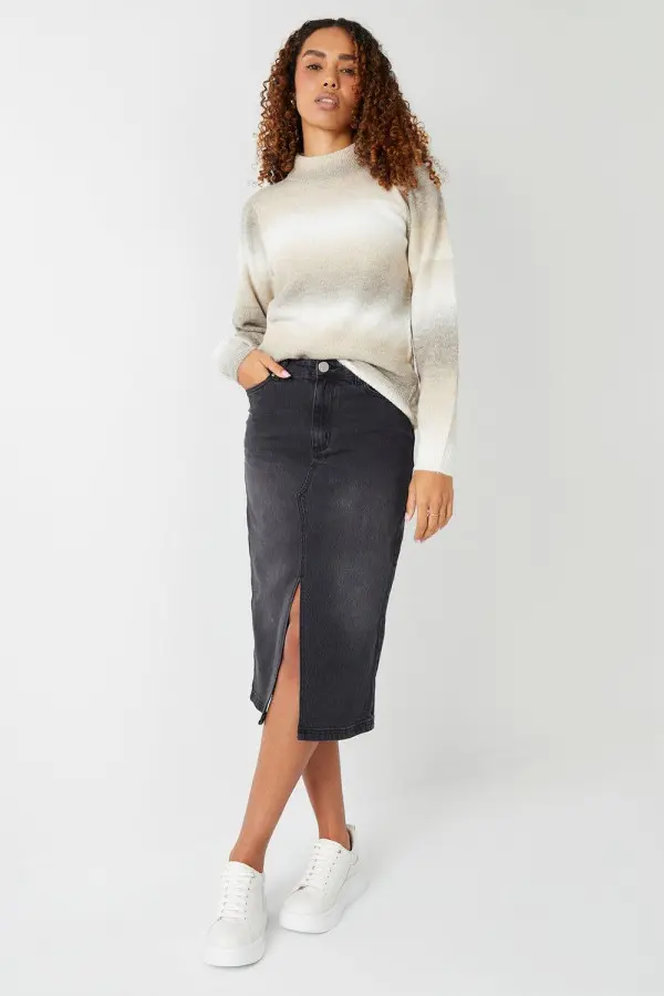 'Amsterdam' Denim Split Front Midi Skirt