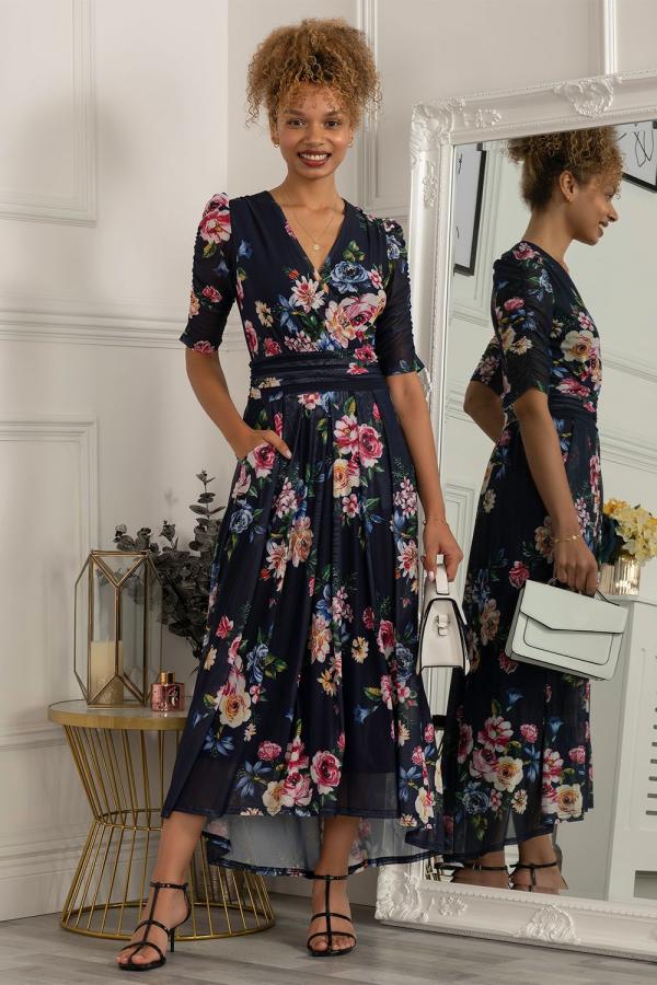 Haizley Floral Print Mesh Maxi Dress