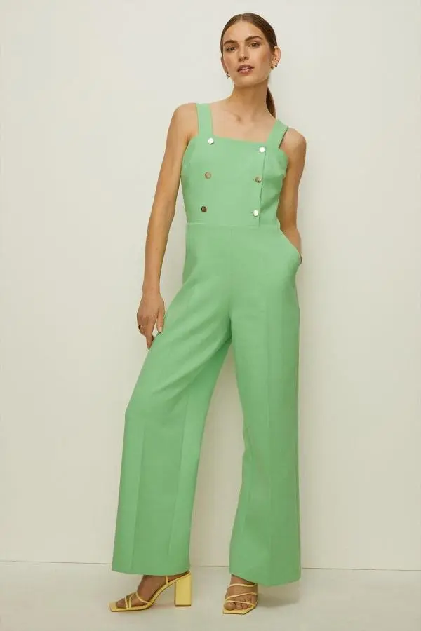 Laura Whitmore Premium Button Detail Wide Leg Jumpsuit