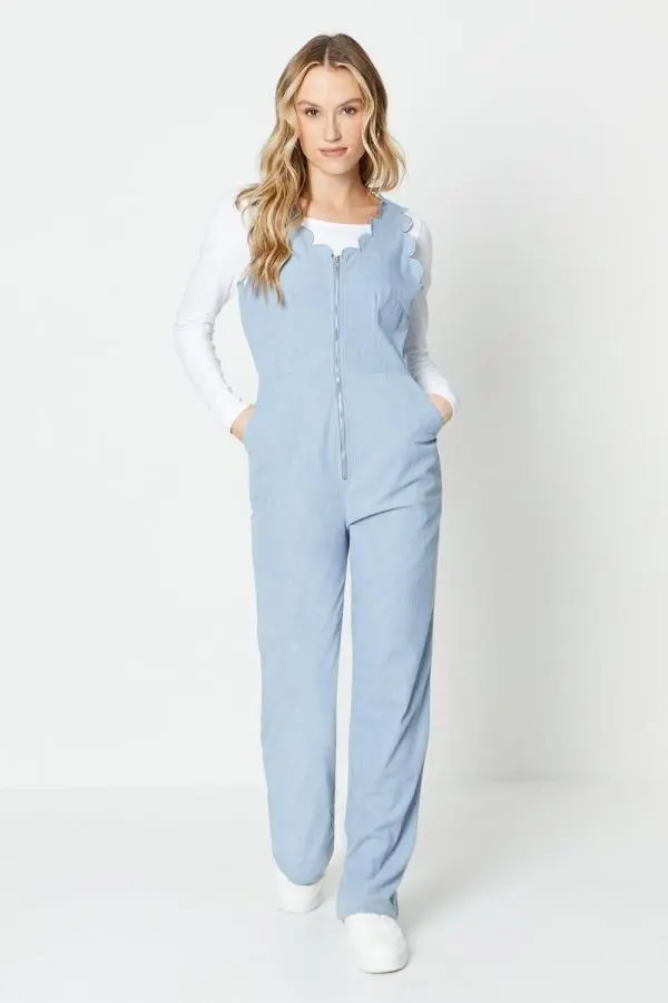 Cord Scallop Edge Zip Font Dungaree