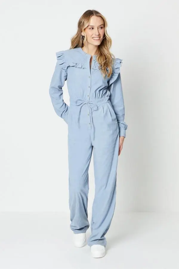 Cord Frill Drawstring Waist Jumpsuit