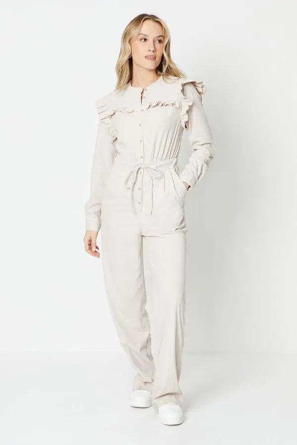 Cord Frill Drawstring Waist Jumpsuit