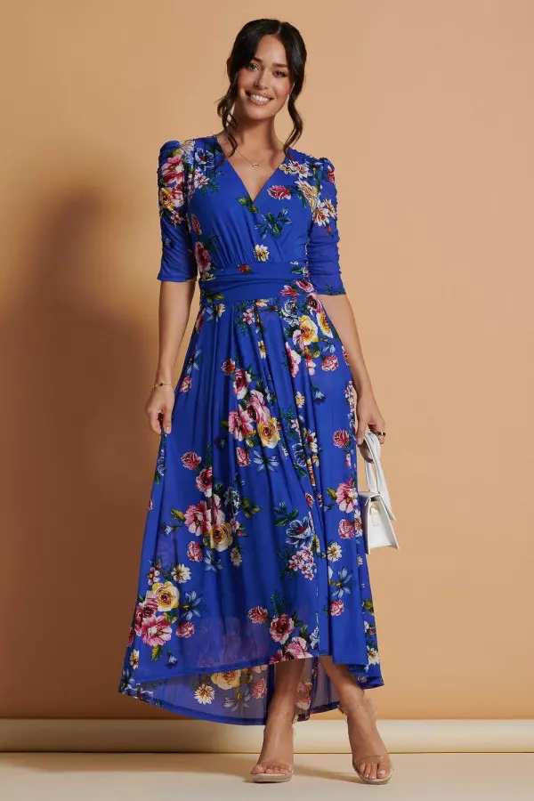 Haizley Floral Print Mesh Maxi Dress