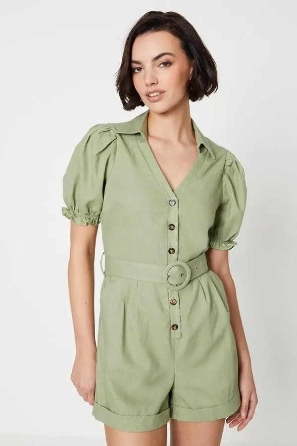 V Neck Belted Playsuit